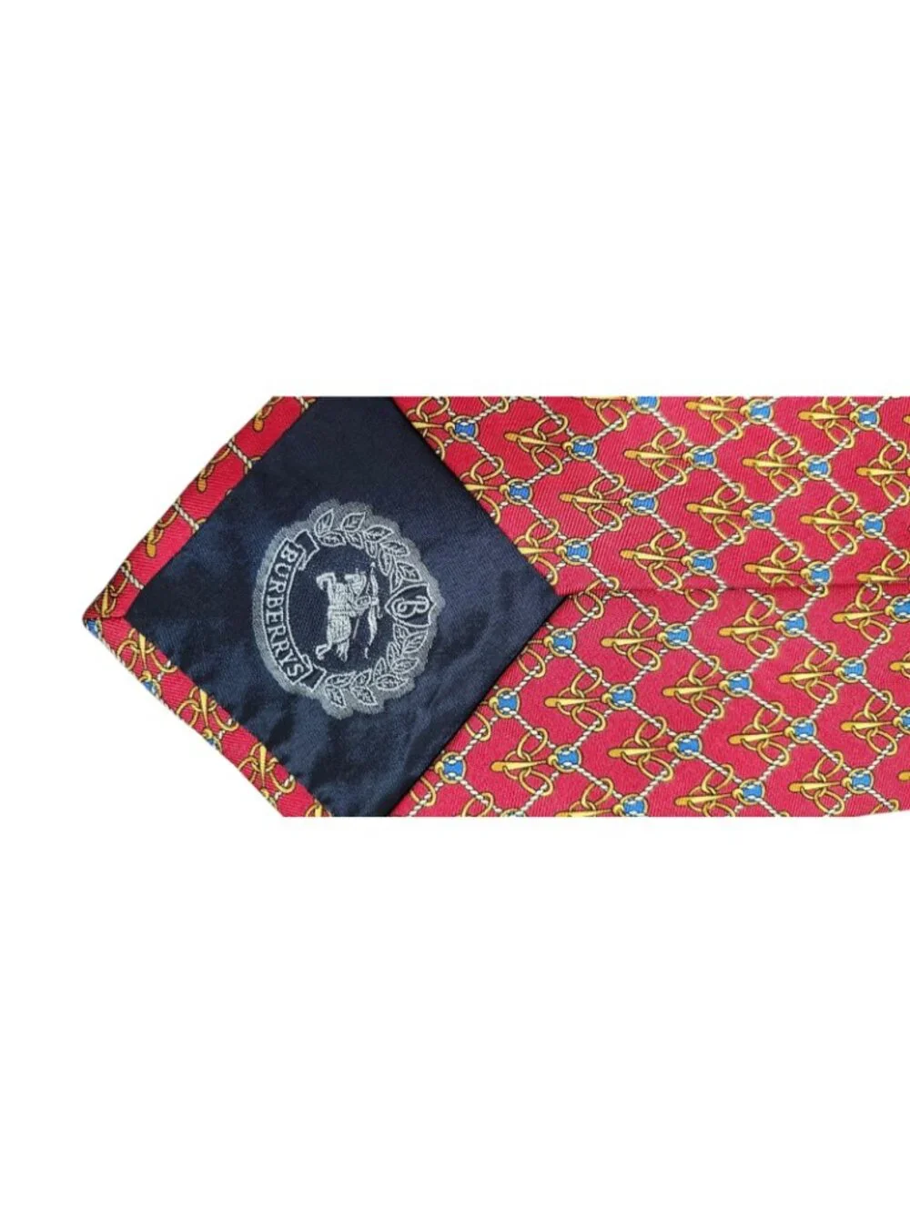Vintage Burberrys of London 100% Silk Red Equestrian Rope Chain Print Tie